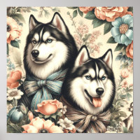 Ilustração Vintage Siberian Husky