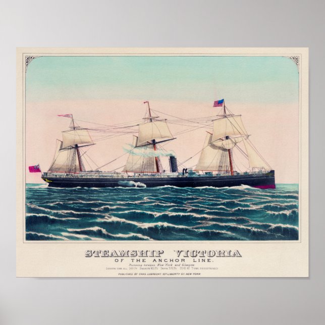 Poster Ilustração Vintage Steamship (Frente)