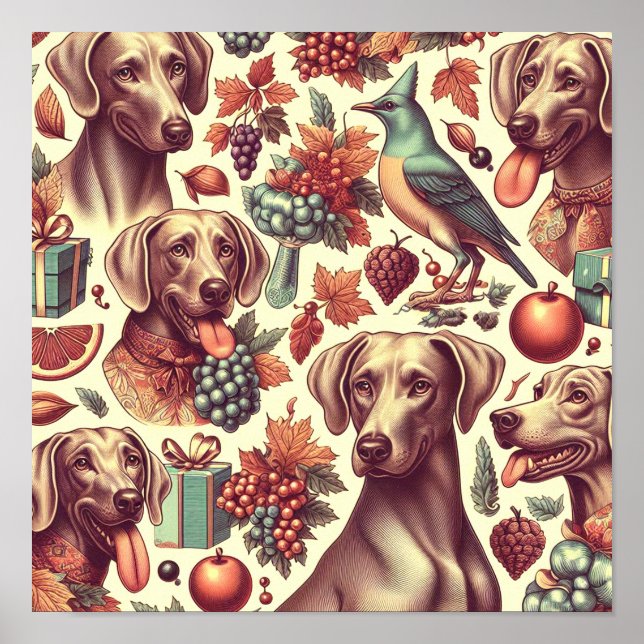 Poster Ilustração Vintage Weimaraner Seamless (Frente)