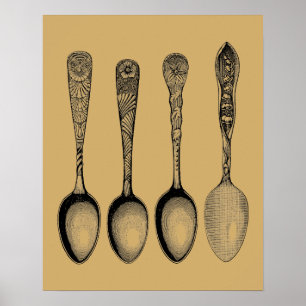 Poster Ilustrações Antigas de Silverware Spoon