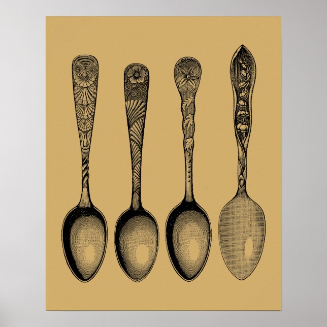 Poster Ilustrações Antigas de Silverware Spoon (Frente)