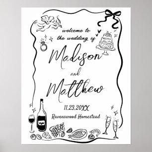 Poster Ilustrações Caprichosas Desenhadas à Mão Casamento