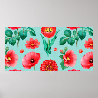 Poster Ilustrações de aquarelas das flores vermelhas. Sem