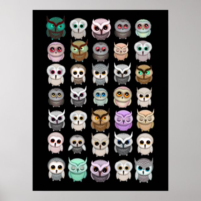 Póster Ilustrações de Pequenas Corujas Bonitas (Frente)