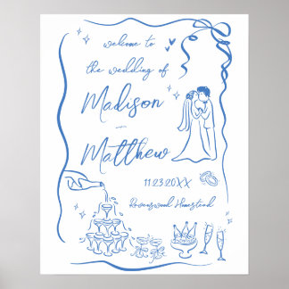 Poster Ilustrações Desenhadas à Mão Casamento Bem-vindo