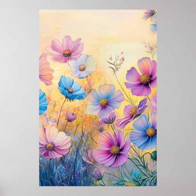 Poster Ilustrações Personalizadas de Flores Rosa Roxas (Frente)