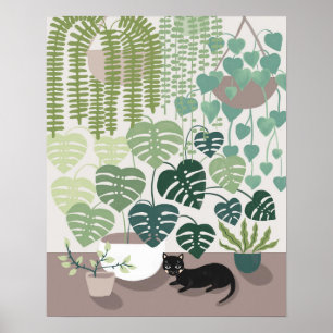 Poster ilustrado por plantas de interior verde mod