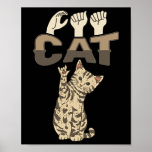 Poster ILY Cat ASL Gesto manual surdo audição perda de au