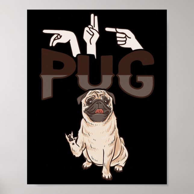 Poster Ily Pug Asl Hand Gesture Deaf Hearing Loss Awarene (Frente)