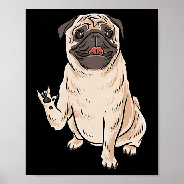 Poster ILY PUG CÃO Gestual de Mão em ASL Surdo Perda Audi (Frente)
