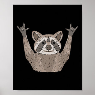 Poster ILY Raccoon ASL Gesto de Mão Surda Perda de Audiçã