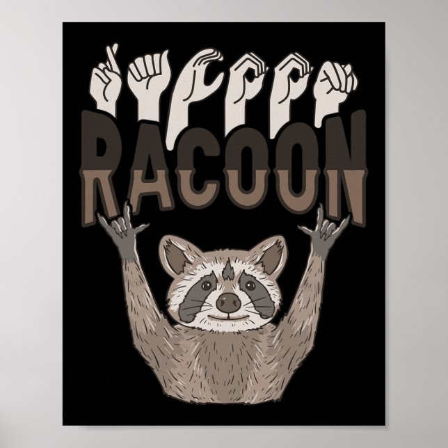 Poster Ily Racoon Asl Hand Gesture Deaf Hearing Loss Awar (Frente)