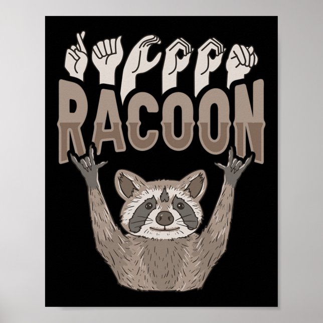 Poster Ily Racoon Asl Hand Gesture Deaf Hearing Loss Awar (Frente)