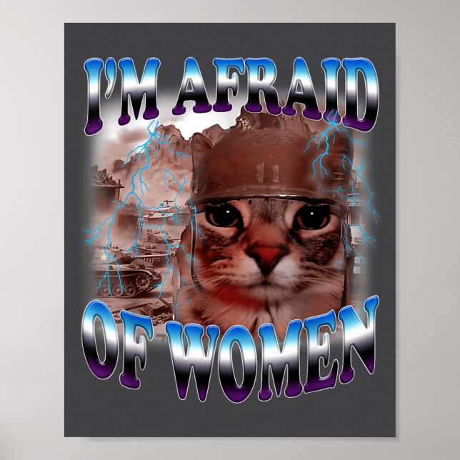 Poster I'm Afraid Of Women Funny Saying Humor Cat Meme  (Frente)