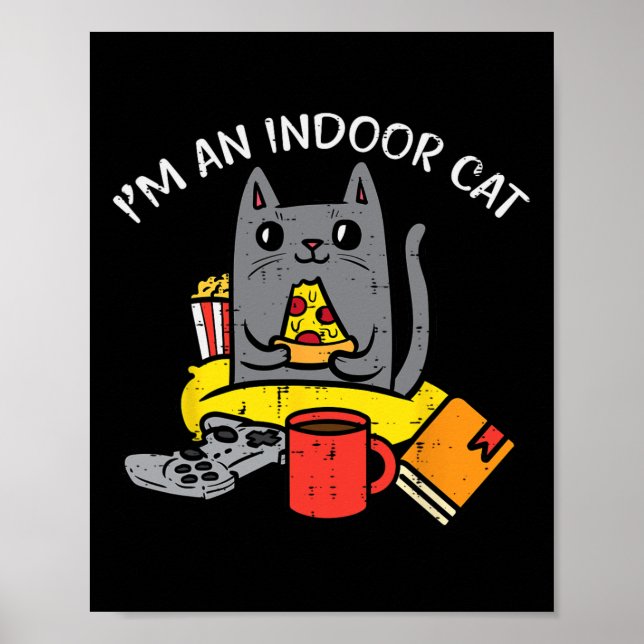 Poster Im Indoor Cat Gaming Controller Pizza Gamer Men Bo (Frente)