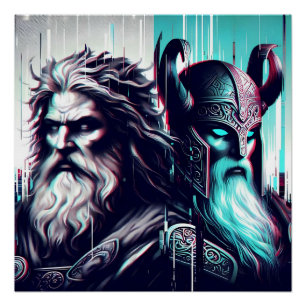Póster  image of the gods zeus and odin togethe