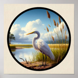 Poster Imagem 3D circular de um belo Excelente Egret