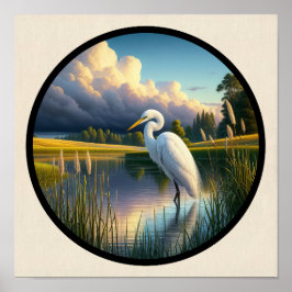 Poster Imagem 3D circular de um belo Excelente Egret