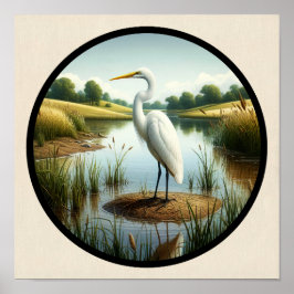 Poster Imagem 3D circular de um belo Excelente Egret
