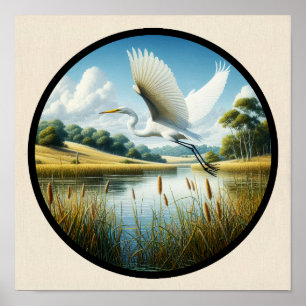 Poster Imagem 3D circular de um belo Excelente Egret