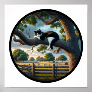 Poster Imagem 3D circular de um bonito gato Tuxedo