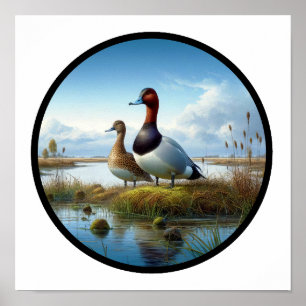 Poster Imagem 3D circular de um bonito pinto canvasback