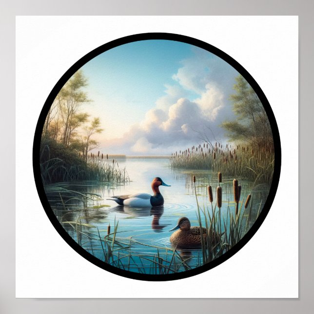 Poster Imagem 3D circular de um bonito pinto canvasback (Frente)