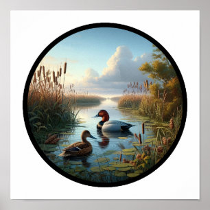 Poster Imagem 3D circular de um bonito pinto canvasback