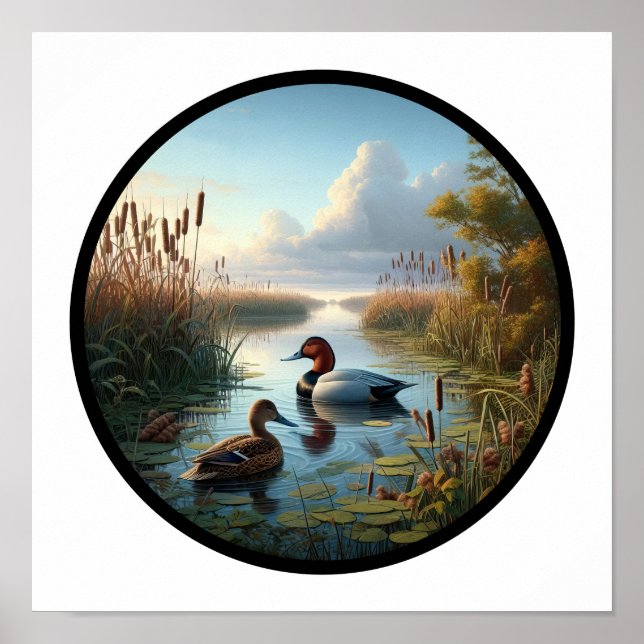 Poster Imagem 3D circular de um bonito pinto canvasback (Frente)