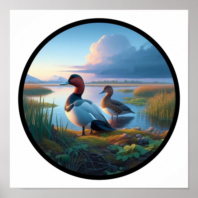 Poster Imagem 3D circular de um bonito pinto canvasback (Frente)