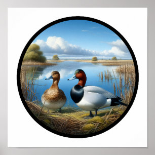 Poster Imagem 3D circular de um bonito pinto canvasback