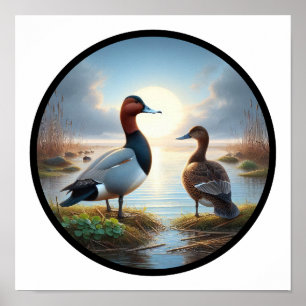 Poster Imagem 3D circular de um bonito pinto canvasback