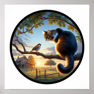 Poster Imagem 3D circular de um gato de cabelo médio domé