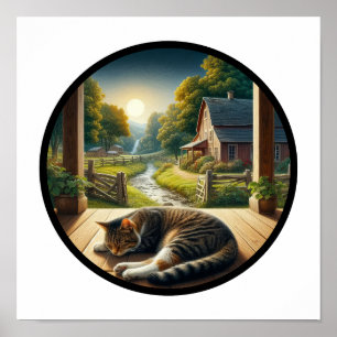 Poster Imagem 3D circular de um gato de focinho doméstico