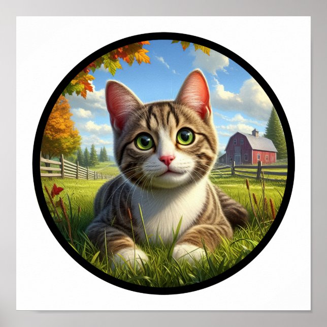 Poster Imagem 3D circular de um gato de focinho doméstico (Frente)