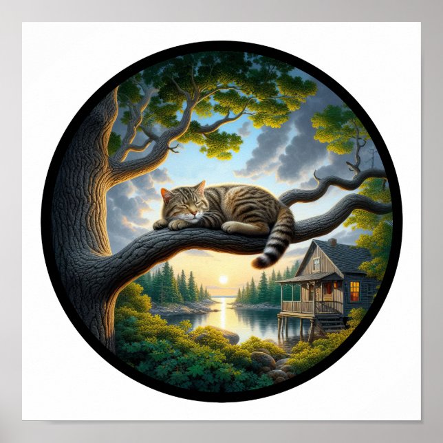 Poster Imagem 3D circular de um gato de mesa bonito (Frente)