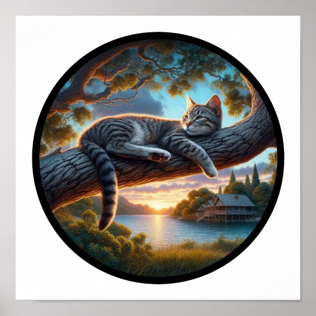Poster Imagem 3D circular de um gato de mesa bonito (Frente)