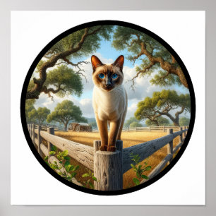 Poster Imagem 3D circular de um gato siamês bonito
