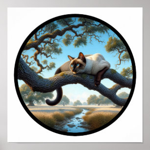 Poster Imagem 3D circular de um gato siamês bonito