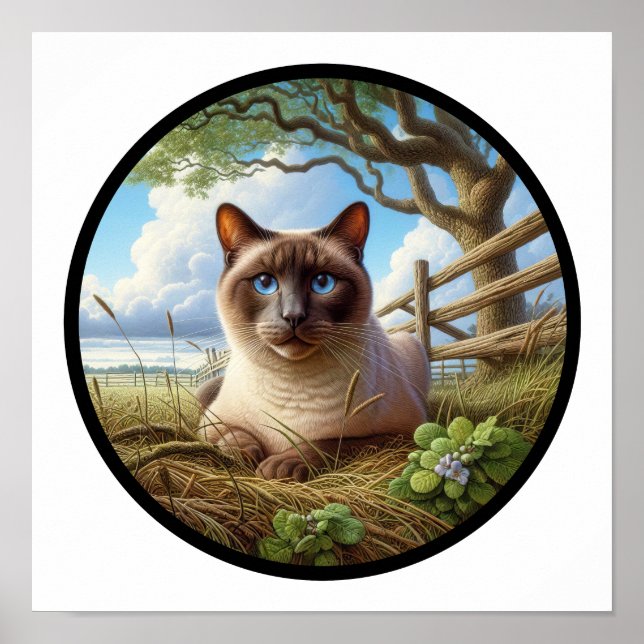 Poster Imagem 3D circular de um gato siamês bonito (Frente)
