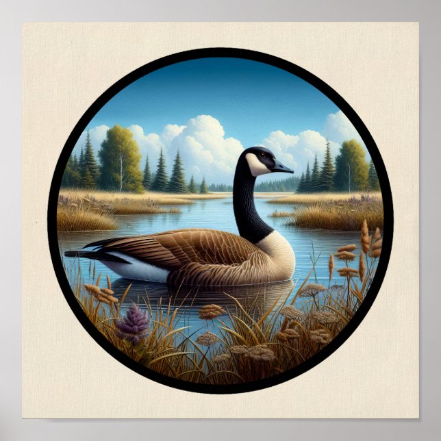 Poster Imagem 3D circular de um lindo ganso canadense (Frente)