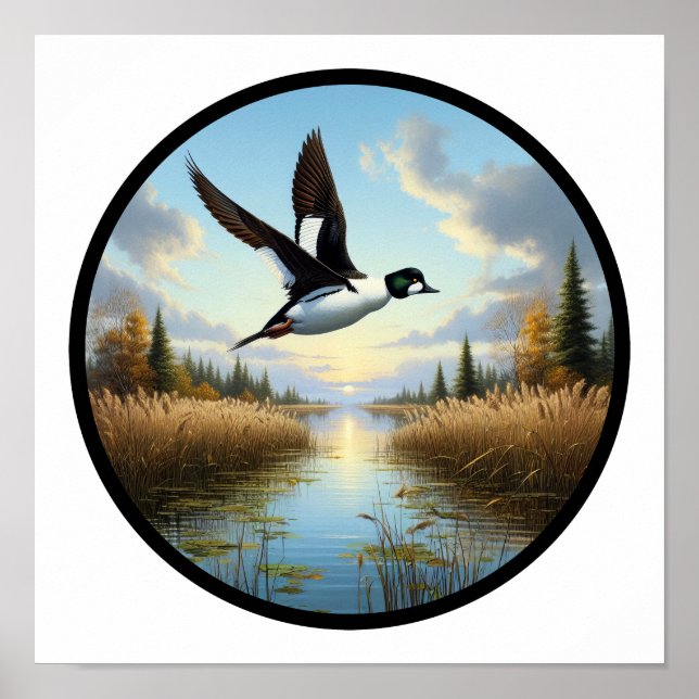 Poster Imagem 3D circular de um Pato Comum de Goldeneye (Frente)