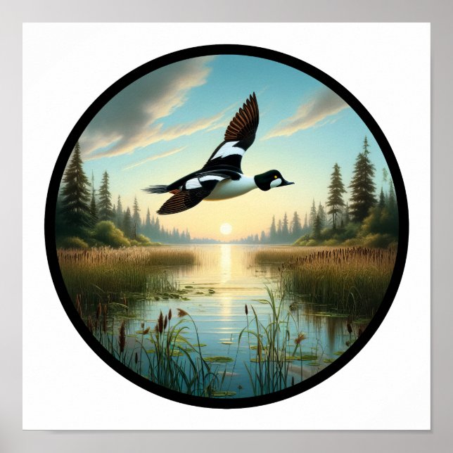 Poster Imagem 3D circular de um Pato Comum de Goldeneye (Frente)