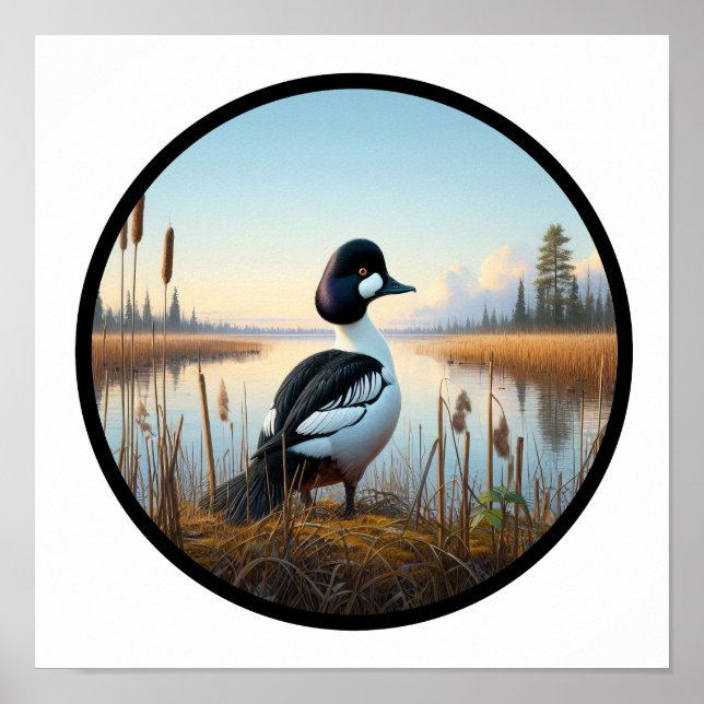 Poster Imagem 3D circular de um Pato Comum de Goldeneye (Frente)