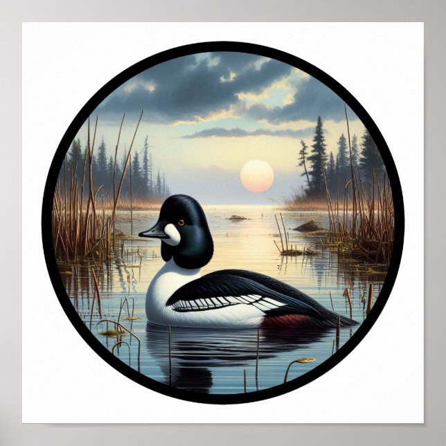 Poster Imagem 3D circular de um Pato Comum de Goldeneye (Frente)