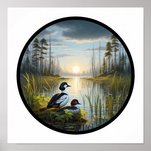 Poster Imagem 3D circular de um Pato Comum de Goldeneye (Frente)