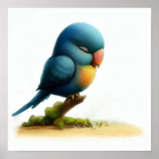 Poster Imagem a cores d'água de um papagaio azul (Frente)