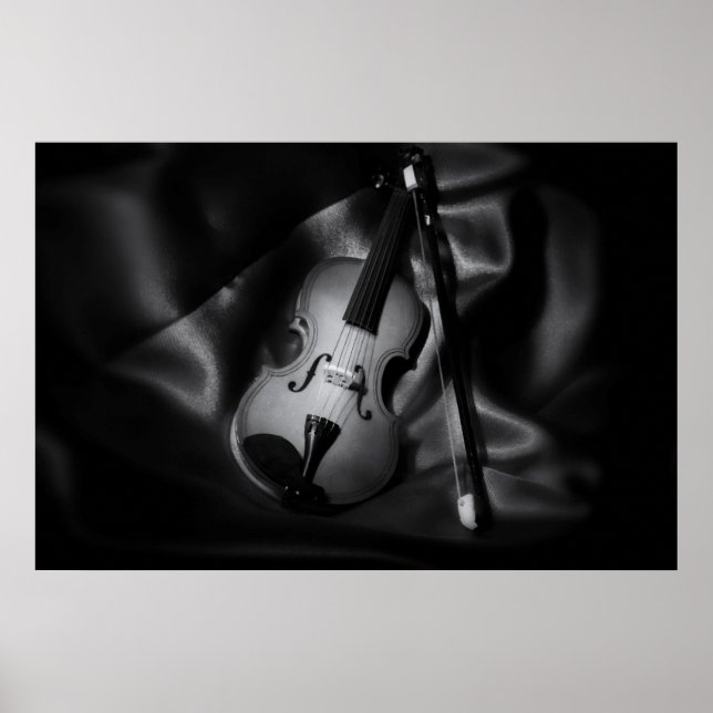 Póster Imagem b&W de vida estática de um violino (Frente)