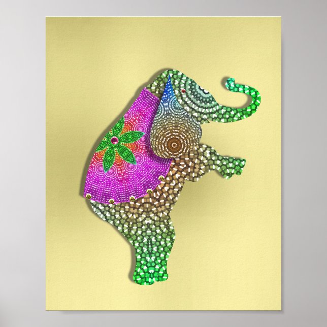 Poster Imagem Bela e Decorada de Elefante Indiano (Frente)