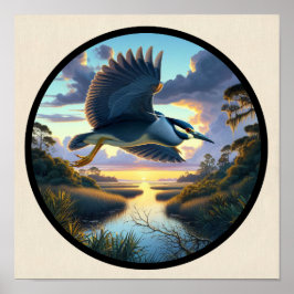 Poster Imagem circular 3D de um Héron Noturno Amarelo cor